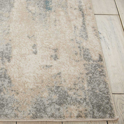 Ivory Teal Abstract Luxurious Modern Easy to clean Rug for Dining Room Bed Room and Living Room-66 X 229cm (Runner)