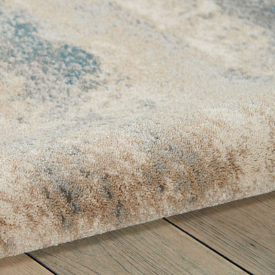 Ivory Teal Abstract Luxurious Modern Easy to clean Rug for Dining Room Bed Room and Living Room-66 X 229cm (Runner)