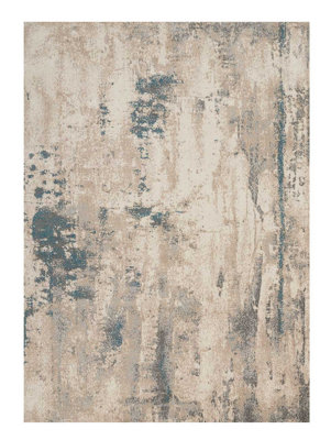 Ivory Teal Abstract Luxurious Modern Easy to clean Rug for Dining Room Bed Room and Living Room-66 X 229cm (Runner)