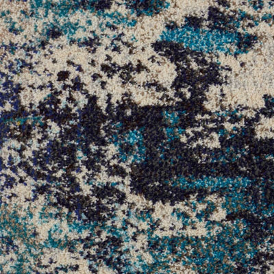 Ivory/Teal/Blue Modern Easy to Clean Abstract Graphics Rug For Dining Room -274cm X 366cm - 8