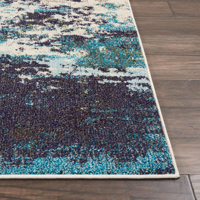 Ivory/Teal/Blue Modern Easy to Clean Abstract Graphics Rug For Dining Room -274cm X 366cm - 9