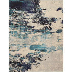 Ivory/Teal/Blue Rug, Abstract Graphics Rug, Stain-Resistant Rug, Modern Rug for Bedroom, & Dining Room-201cm X 292cm