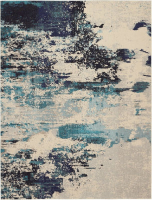 Ivory/Teal/Blue Rug, Abstract Graphics Rug, Stain-Resistant Rug, Modern Rug for Bedroom, & Dining Room-305cm X 396cm