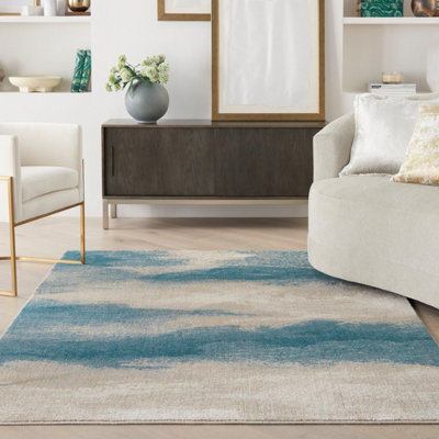 Ivory Teal Luxurious Abstract Modern Easy to clean Rug for Dining Room Bed Room and Living Room-117cm X 178cm