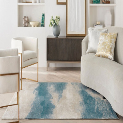Ivory Teal Luxurious Abstract Modern Easy to clean Rug for Dining Room Bed Room and Living Room-160cm X 221cm