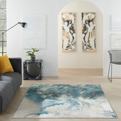 Ivory Teal Rug, Abstract Rug with 10mm Thick, Anti-Shed Modern Luxurious Rug for Bedroom, & Dining Room-117cm X 178cm