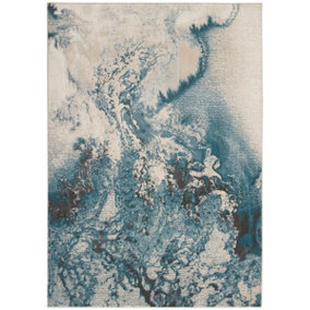 Ivory Teal Rug, Abstract Rug with 10mm Thick, Anti-Shed Modern Luxurious Rug for Bedroom, & Dining Room-160cm X 221cm