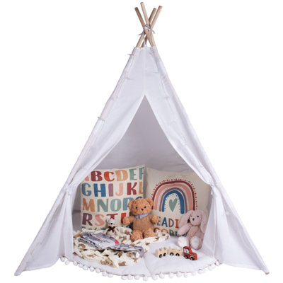 Ivory White Teepee Stylish Kids Tent With Rug & Lights