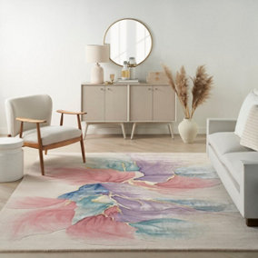 Ivory Wool Luxurious Modern HandMade Abstract Optical/ (3D) Dining Room Bedroom and Living Room Rug -114cm X 175cm