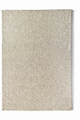 Ivory Wool Rug, 30mm Thickness Plain Striped Rug, Handmade Luxurious Rug, Modern Rug for Dining Room-120cm X 170cm