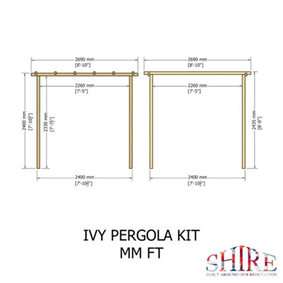 Ivy Pergola Kit 8x8ft with notched posts and rafters