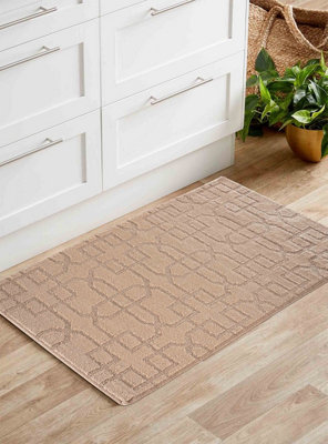 Ivy Washable Cubed Trellis Design Anti Slip Doormats Beige 50x80 cm