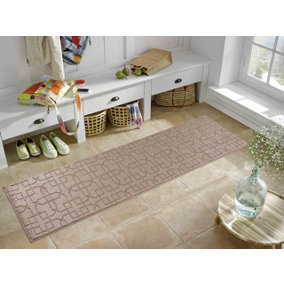 Ivy Washable Cubed Trellis Design Anti Slip Doormats Beige 60x220 cm