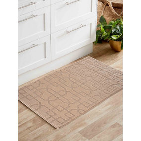 Ivy Washable Cubed Trellis Design Anti Slip Doormats Beige 80x150 cm