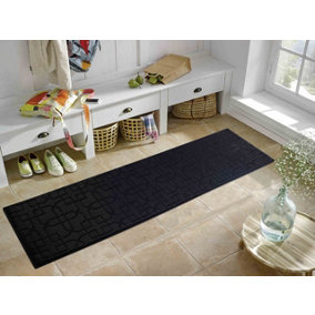 Ivy Washable Cubed Trellis Design Anti Slip Doormats Black 60x220 cm