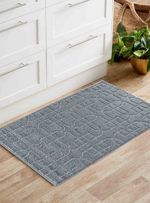 Ivy Washable Cubed Trellis Design Anti Slip Doormats Dark Grey 40x60 cm