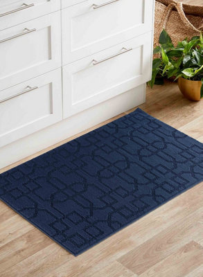 Ivy Washable Cubed Trellis Design Anti Slip Doormats Navy 50x80 cm