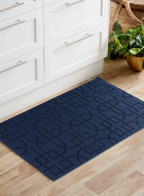Ivy Washable Cubed Trellis Design Anti Slip Doormats Navy 60x110 cm
