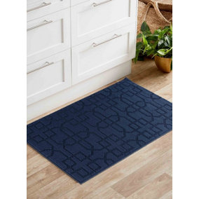 Ivy Washable Cubed Trellis Design Anti Slip Doormats Navy 80x150 cm