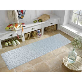 Ivy Washable Cubed Trellis Design Anti Slip Doormats Silver 60x220 cm