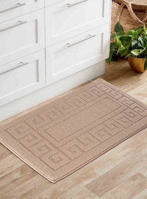 Ivy Washable Greek Key Design Anti Slip Doormats Beige 120x160 cm