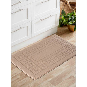 Ivy Washable Greek Key Design Anti Slip Doormats Beige 120x160 cm