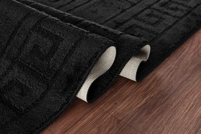 Ivy Washable Greek Key Design Anti Slip Doormats Black 120x160 cm