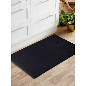 Ivy Washable Greek Key Design Anti Slip Doormats Black 40x60 cm