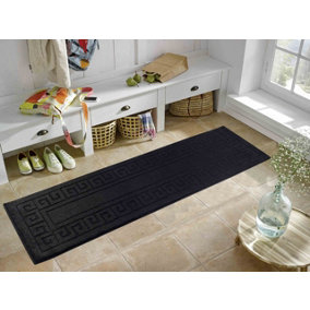 Ivy Washable Greek Key Design Anti Slip Doormats Black 60x220 cm