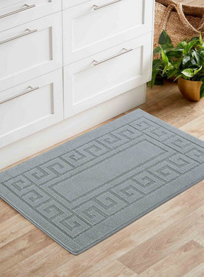 Ivy Washable Greek Key Design Anti Slip Doormats Dark Grey 120x160 cm