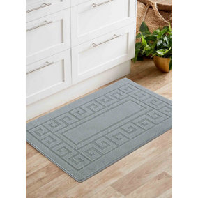 Ivy Washable Greek Key Design Anti Slip Doormats Dark Grey 40x60 cm