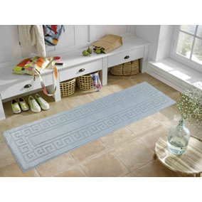 Ivy Washable Greek Key Design Anti Slip Doormats Dark Grey 60x220 cm