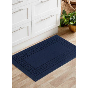 Ivy Washable Greek Key Design Anti Slip Doormats Navy 120x160 cm