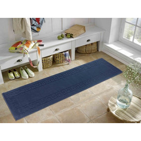 Ivy Washable Greek Key Design Anti Slip Doormats Navy 60x220 cm