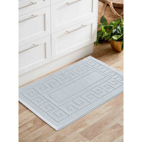 Ivy Washable Greek Key Design Anti Slip Doormats Silver 120x160 cm