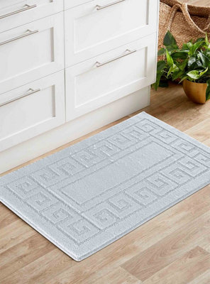 Ivy Washable Greek Key Design Anti Slip Doormats Silver 50x80 cm