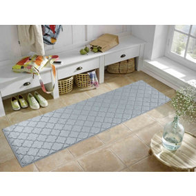 Ivy Washable Trellis Design Anti Slip Doormats Dark Grey 80x300 cm