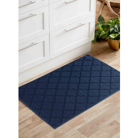 Ivy Washable Trellis Design Anti Slip Doormats Navy 120x160 cm