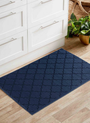 Ivy Washable Trellis Design Anti Slip Doormats Navy 50x80 cm