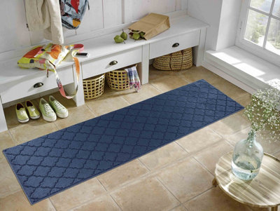 Ivy Washable Trellis Design Anti Slip Doormats Navy 60x220 cm