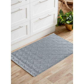 Ivy Washable Trellis Design Anti Slip Doormats Silver 120x160 cm