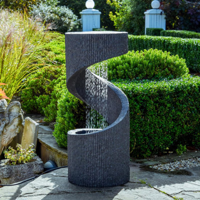 IVYLINE TALL SPIRAL WATER FEATURE WITH LED LIGHTING - DARK GREY (24296)
