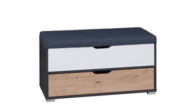 Iwa 04 Storage Cabinet with Cushioned Top - Unique Design in Graphite, White & Artisan Oak - W850mm x H450mm x D415mm
