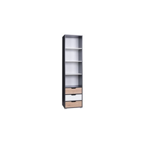Iwa 08 Bookcase in Graphite, White & Artisan Oak - Compact Width with Adjustable Shelves - W500mm x H2000mm x D400mm