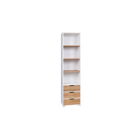 Iwa 08 Bookcase in White Matt & Golden Oak - Compact Width with Adjustable Shelves - W500mm x H2000mm x D400mm
