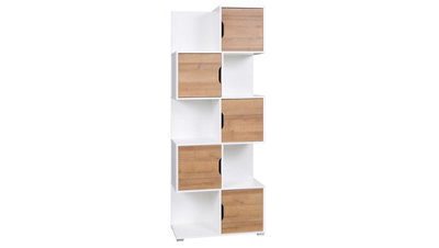 Iwa 09 Tall Bookcase in White Matt & Golden Oak - Elegant Unit with Closed Compartments - W790mm x H2000mm x D400mm