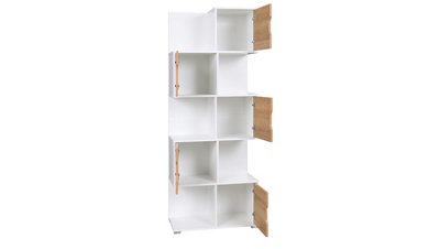 Iwa 09 Tall Bookcase in White Matt & Golden Oak - Elegant Unit with Closed Compartments - W790mm x H2000mm x D400mm