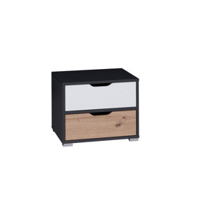 Iwa 11 Bedside Table in Graphite, White & Artisan Oak - Chic Nightstand with Drawers - W500mm x H400mm x D400mm