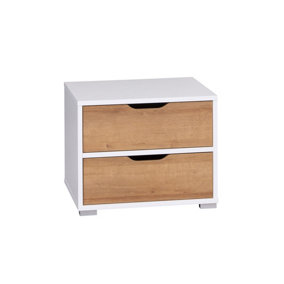 Iwa 11 Bedside Table in White Matt & Golden Oak - Chic Nightstand with Drawers - W500mm x H400mm x D400mm