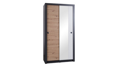 Iwa 12 Sliding Door Wardrobe - Compact Design with Mirrored Door in Graphite, White & Artisan Oak - W1100mm x H2150mm x D620mm